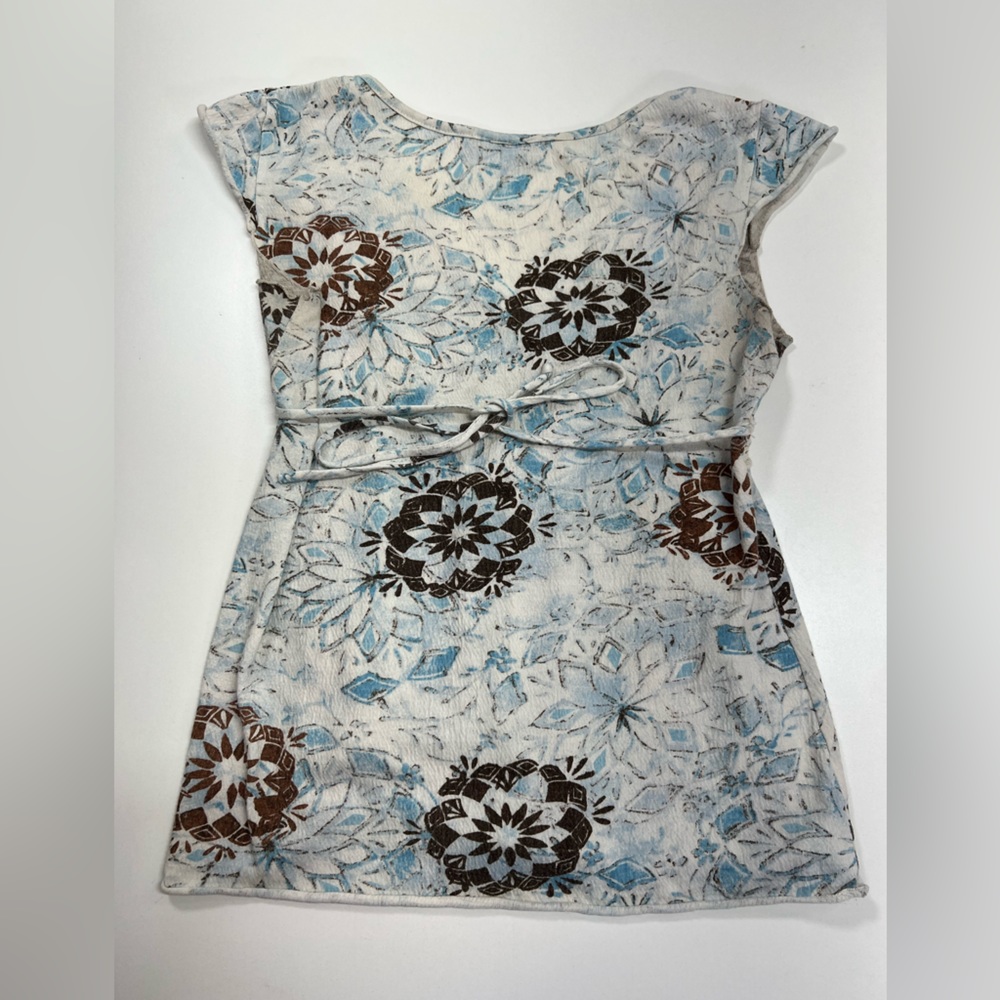 Y2K Early 2000s Boho Top Blue and Brown with Crochet Detail - Picture 4 of 7
